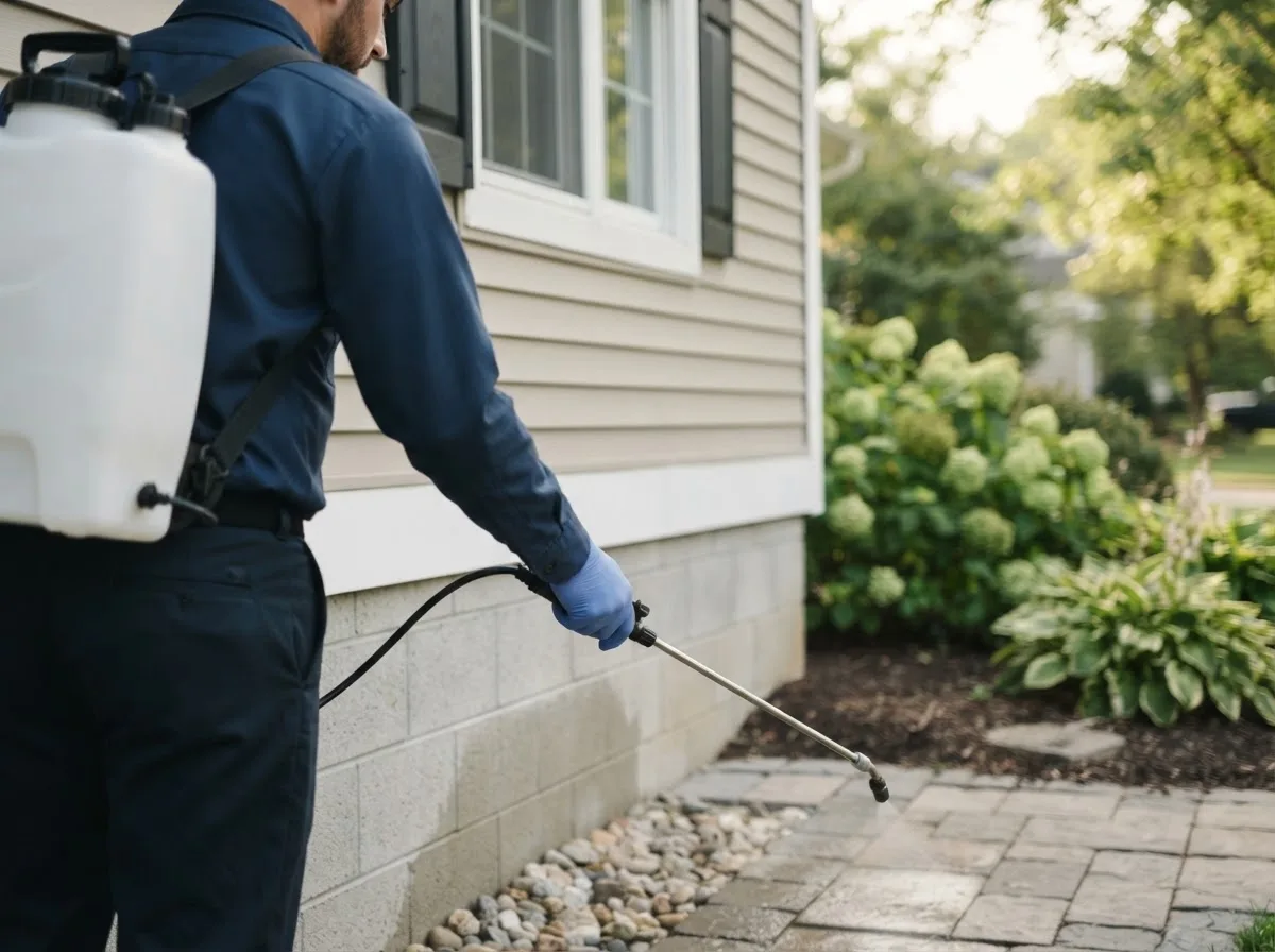 Pest control technician inspecting a home in Syracuse, NY